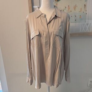 NWT 🌸 J. Jill Gray  Button-Front Long-Sleeve Blouse Size Large